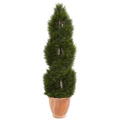 4.5ft. Double Pond Cypress Topiary Artificial Tree in Terracotta Planter UV Resistant (Indoor/Outdoor)