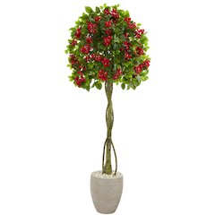 5.5ft. Bougainvillea Topiary Artificial Tree in Sand Colored Planter