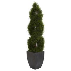 5ft. Double Pond Cypress Spiral Topiary Artificial Tree in Black Wash Planter UV Resistant (Indoor/Outdoor)