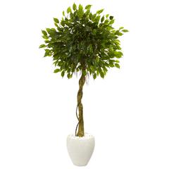 5.5ft. Ficus Artificial Tree in White Oval Planter UV Resistant (Indoor/Outdoor)