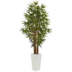5ft. Bamboo Artificial Tree in White Tower Planter