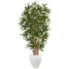5ft. Bamboo Artificial Tree in Oval White Planter