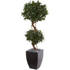 4.5ft. Sweet Bay Artificial Double Topiary Tree in Black Wash Planter