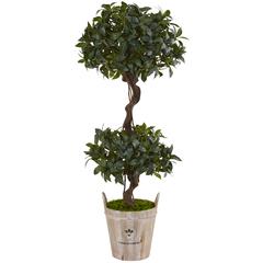 4.5ft. Sweet Bay Double Topiary Artificial Tree in Farmhouse Planter