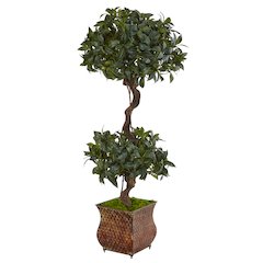 4.5ft. Sweet Bay Double Topiary Artificial Tree in Metal Planter