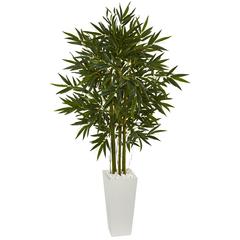 6ft. Bamboo Artificial Tree in White Tower Planter