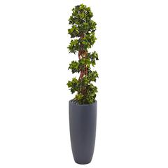 5ft. English Ivy Spiral Topiary Artificial Tree in Gray Cylinder Planter UV Resistant (Indoor/Outdoor)