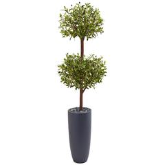 6ft. Olive Double Artificial Tree in Gray Cylinder Planter