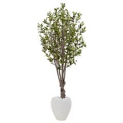 5ft. Olive Artificial Tree in White Oval Planter