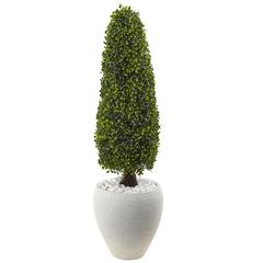 41in. Boxwood Topiary with Textured White Planter UV Resistant (Indoor/Outdoor)