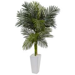 5ft. Golden Cane Palm Artificial Tree in White Tower Planter