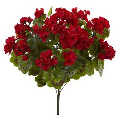 Geranium Artificial Bush, UV Resistant, Set of 3 (Indoor/Outdoor), Red