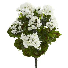 Geranium Artificial Bush, UV Resistant, Set of 3 (Indoor/Outdoor), White