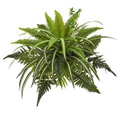 22in. Mixed Greens and Fern Artificial Bush Plant (Set of 3)