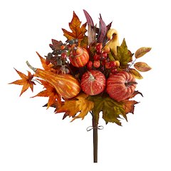 20in. Pumpkin and Maple Leaf Artificial Flower Bouquet (Set of 2)