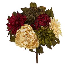 16in. Peony, Hydrangea and Dahlia Artificial Flower Bouquet (Set of 2)