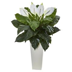 3ft. Spathiphyllum Artificial Plant in White Tower Planter