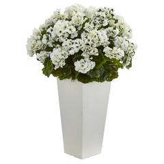 27in. Geranium Artificial Plant in White Planter UV Resistant (Indoor/Outdoor)
