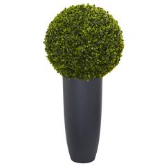 30in. Boxwood Artificial Topiary Plant in Gray Cylinder Planter (Indoor/Outdoor)