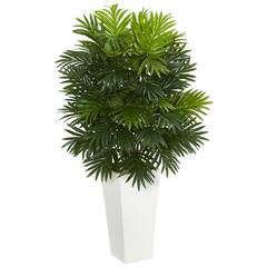 Areca Palm Artificial Plant in White Tower Planter Green