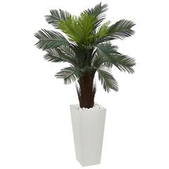 4.5ft. Cycas Artificial Plant in White Tower Planter