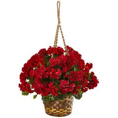 19in. Geranium Hanging Basket Artificial Plant UV Resistant (Indoor/Outdoor)