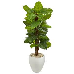 5ft. Large Leaf Philodendron Artificial Plant in White Oval Planter (Real Touch)