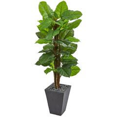 5ft. Large Leaf Philodendron Artificial Plant in Slate Planter (Real Touch)