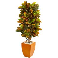 5.5ft. Croton Artificial Plant in Orange Planter (Real Touch)