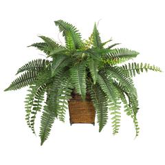 Boston Fern with Wicker Basket Silk Plant