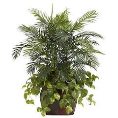 3.5ft. Double Areca with Vase & Pothos Silk Plant