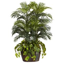 4.5ft. Double Areca with Vase & Pothos Silk Plant