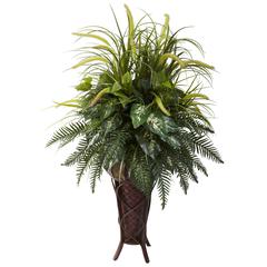 Mixed Greens & Cattails with Stand Planter