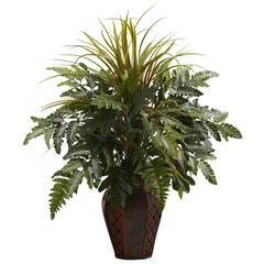 Mixed Grass & Fern with Decorative Planter