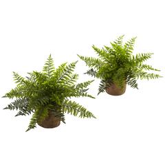 15in. Ruffle Fern Bush with Burlap Base (Set of 2)