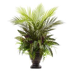 27in. Mixed Areca Palm, Fern & Peacock with Planter
