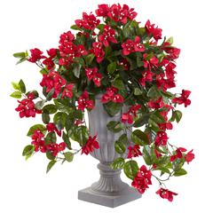 Bougainvillea Flowering Silk Plant with Decorative Urn, UV Resistant (Indoor/Outdoor)