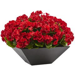 15in. Geranium with Black Planter UV Resistant (Indoor/Outdoor), Red