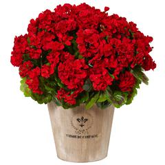 Geranium Silk Flowering Plant in Farmhouse Planter UV Resistant (Indoor/Outdoor), Red