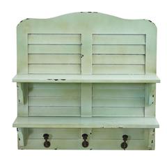 20in. Vintage Window Shutter Shelving with Hooks Wall Decor