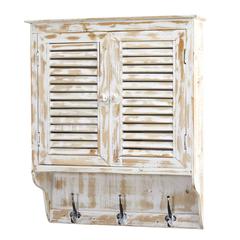 32in. White Washed Wall Cabinet with Hooks