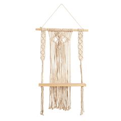 24in. Boho Chic Wood Macrame Single Shelf Woven Diamond Wall Art Décor