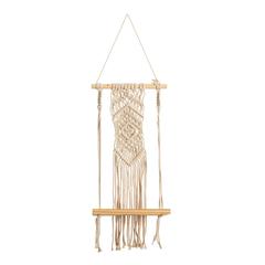 22in. Boho Chic Wood Macrame Shelf with Diamond Weave