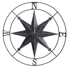 40in. Washed Nautical Metal Compass Wall Art Decor