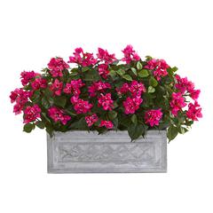 30in. Bougainvillea Artificial Plant in Stone Planter