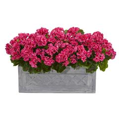 18in. Geranium Artificial Plant in Stone Planter UV Resistant (Indoor/Outdoor)