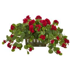 Geranium Artificial Plant in Decorative Planter Red