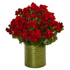 Geranium Artificial Plant in Metal Planter UV Resistant (Indoor/Outdoor), Red