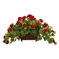 Geranium Artificial Plant in Decorative Planter, Red