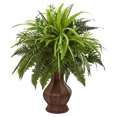 26in. Mixed Greens and Fern Artificial Plant in Decorative Planter